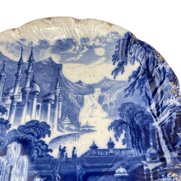 Flow Blue Antique Moorish Castle 10'' Decorative Plate With Scenic Landscape & G - Picture 6 of 8